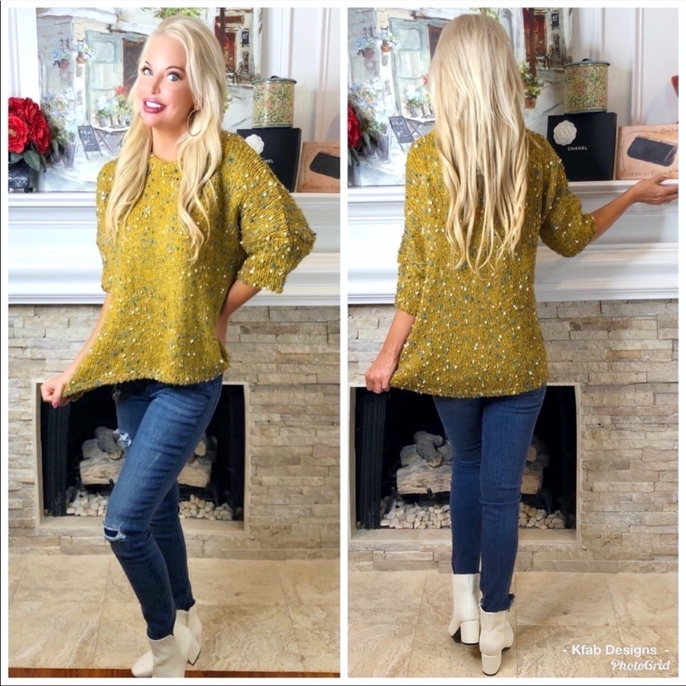LAST! Mustard Confetti Scoop Neck Oversized Confetti Sweater!